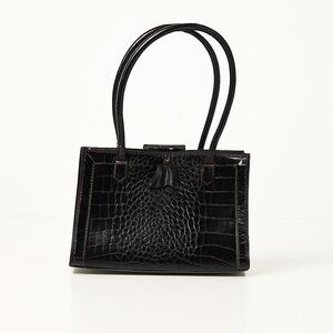 Liz Claiborne Vintage black  Croc-Embossed Faux Leather Tote Bag